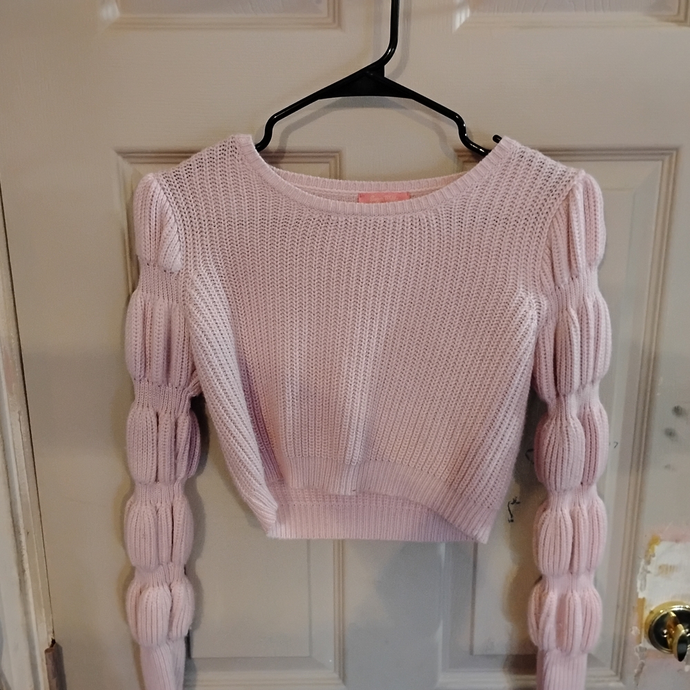 Sugar Thrillz Light Pink Knit Sweater with Bubble Sleeves